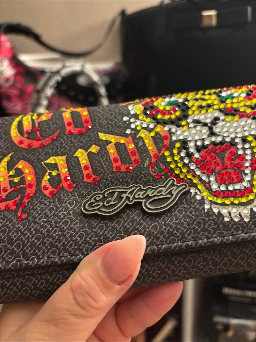 Ed Hardy flap clutch wallet with rhinestone NWT